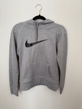 Nike Light Gray Hoodie with Black Swoosh Logo - THERMA-FIT